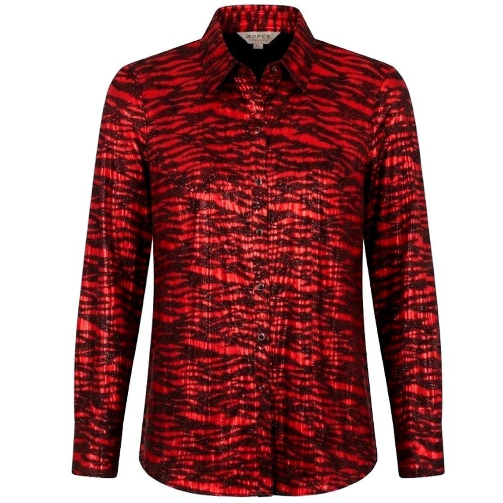 Roper Wear The West Womens 1X Red Metallic Tiger Animal Print Western Shirt